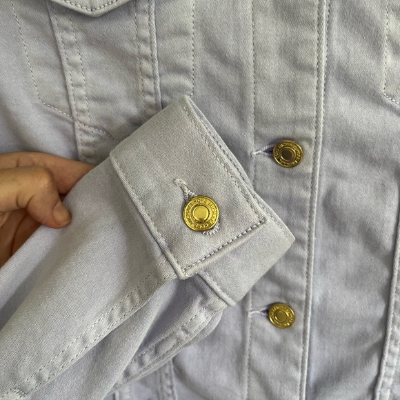 Michael Kors Periwinkle Long Sleeve Cropped Stretch Denim Jacket, SZ L EUC - Picture 4 of 5